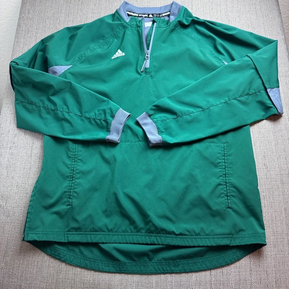 Adidas Mens Quarter Zip Windbreaker Pullover Jacket Green Grey Large Athletic